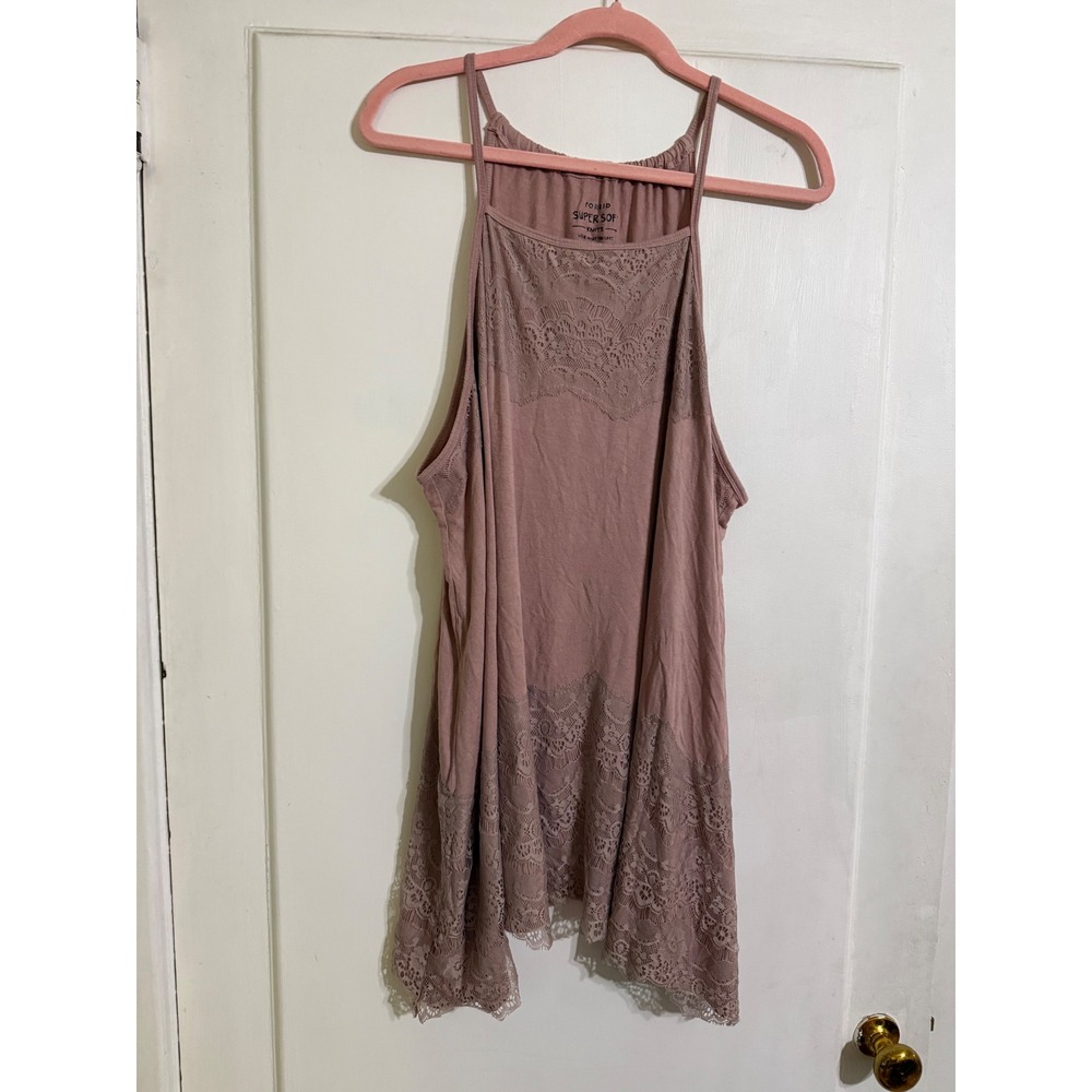 Torrid Super Soft Knits Lace Trim High Neck Halter Tank Top Pink Sharkbite Sz 2